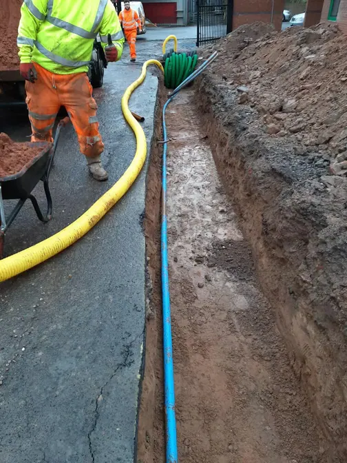 Drainage trench and pipework